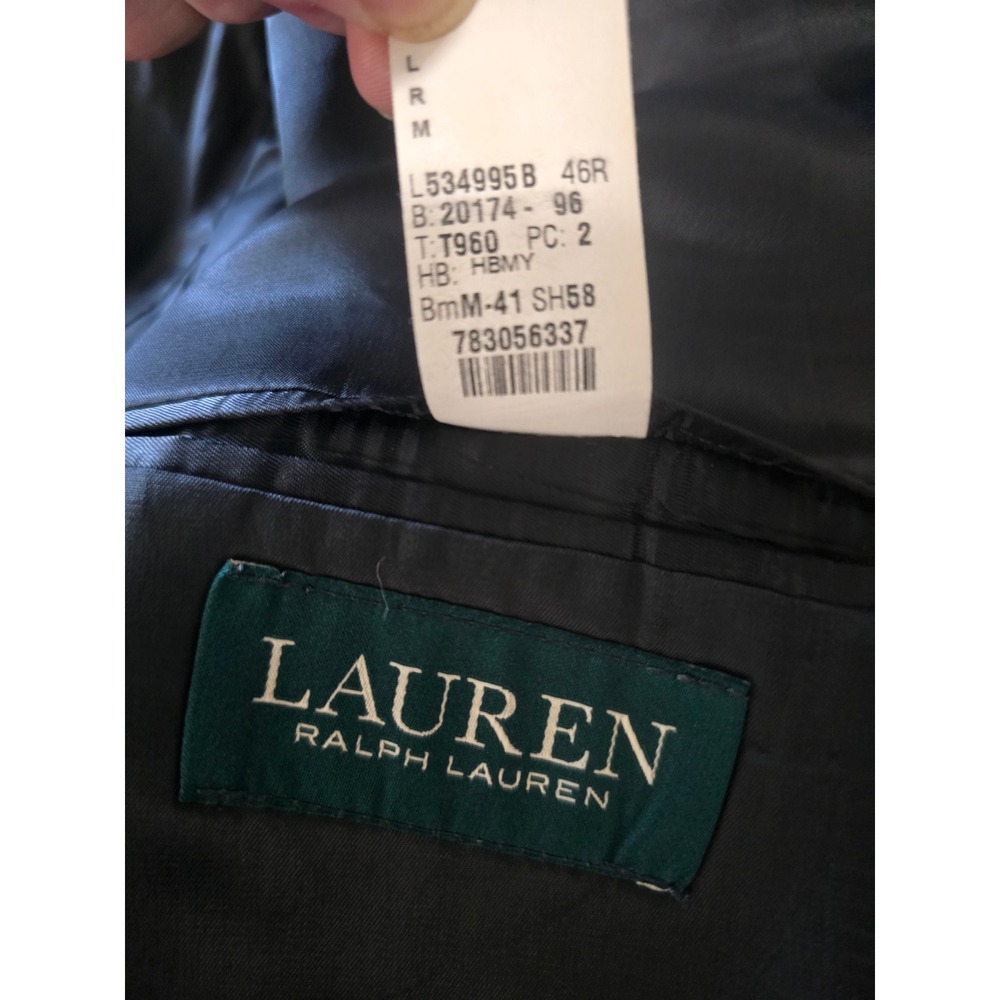 Lauren Ralph Lauren Mens Black 100% Wool Natural Tuxedo Jacket Blazer 46R EUC - Picture 9 of 12